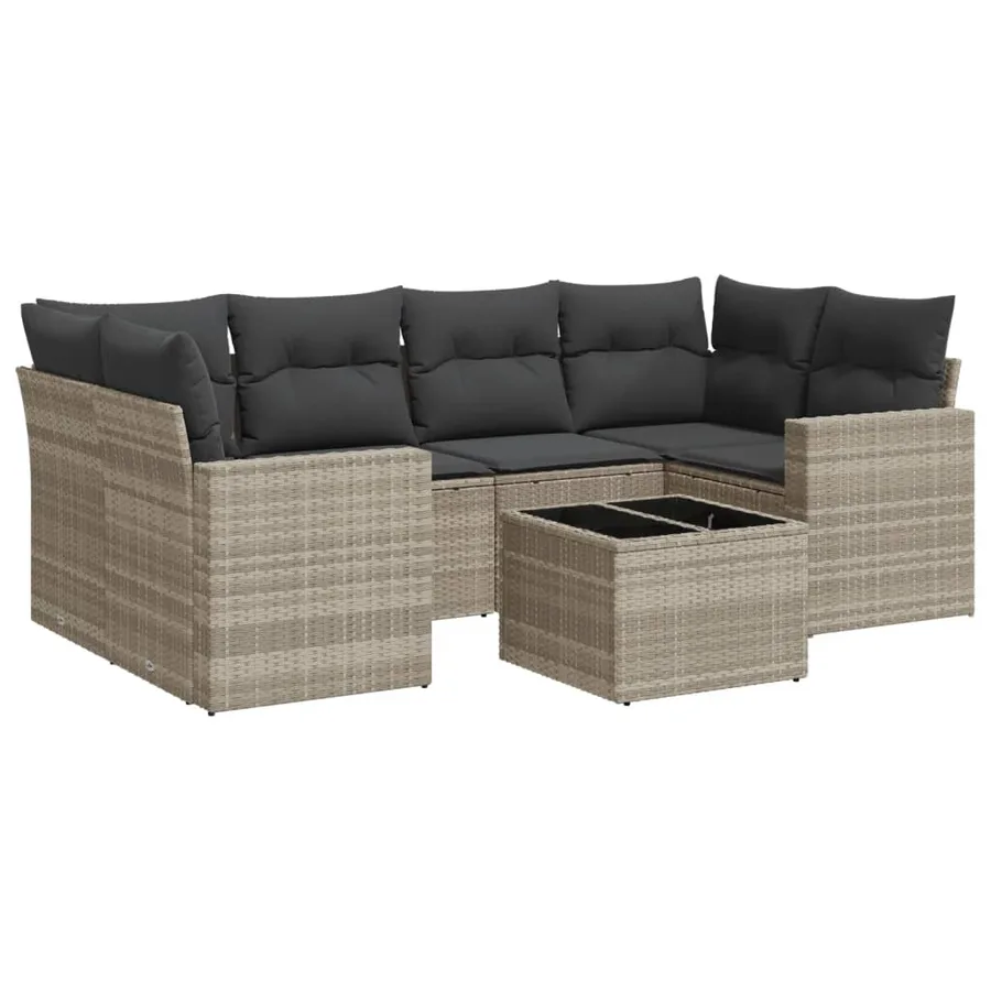 Salon de jardin avec coussins 7 pcs gris clair résine tressée - 2