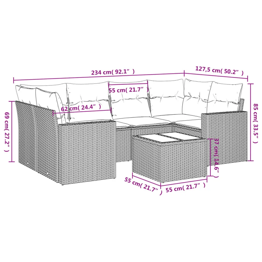 Salon de jardin avec coussins 7 pcs gris clair résine tressée - 3