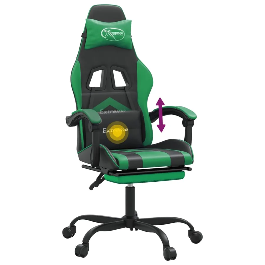 Chaise de jeu pivotante et repose-pied Noir et vert Similicuir - 12