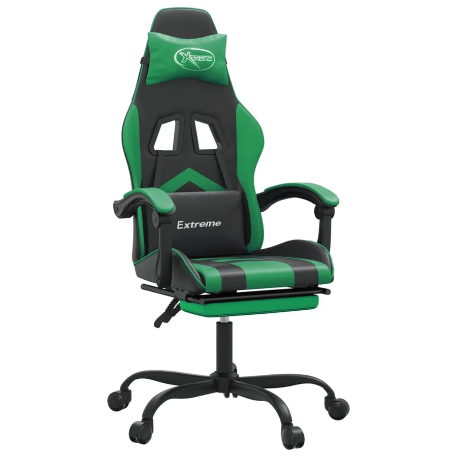 Chaise de jeu pivotante et repose-pied Noir et vert Similicuir - 2