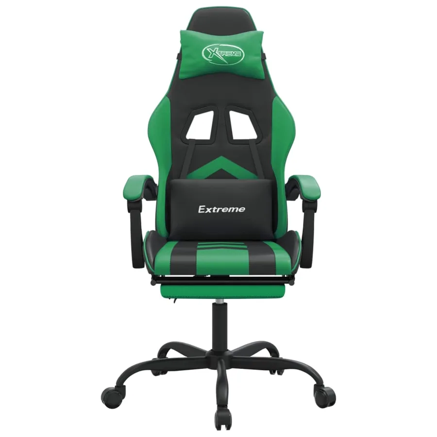 Chaise de jeu pivotante et repose-pied Noir et vert Similicuir - 3