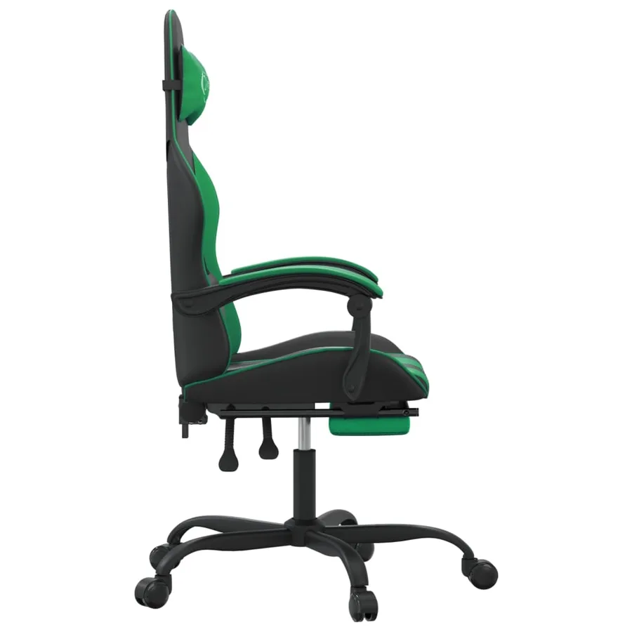 Chaise de jeu pivotante et repose-pied Noir et vert Similicuir - 4