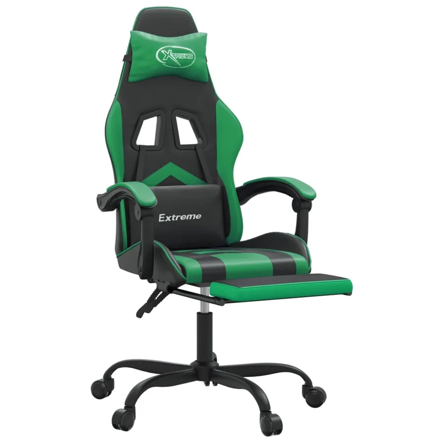 Chaise de jeu pivotante et repose-pied Noir et vert Similicuir - 6