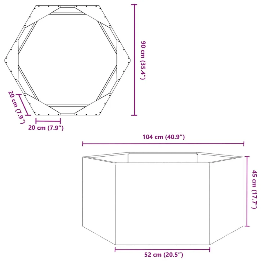 Jardinière anthracite hexagone 104x90x45 cm acier - 10