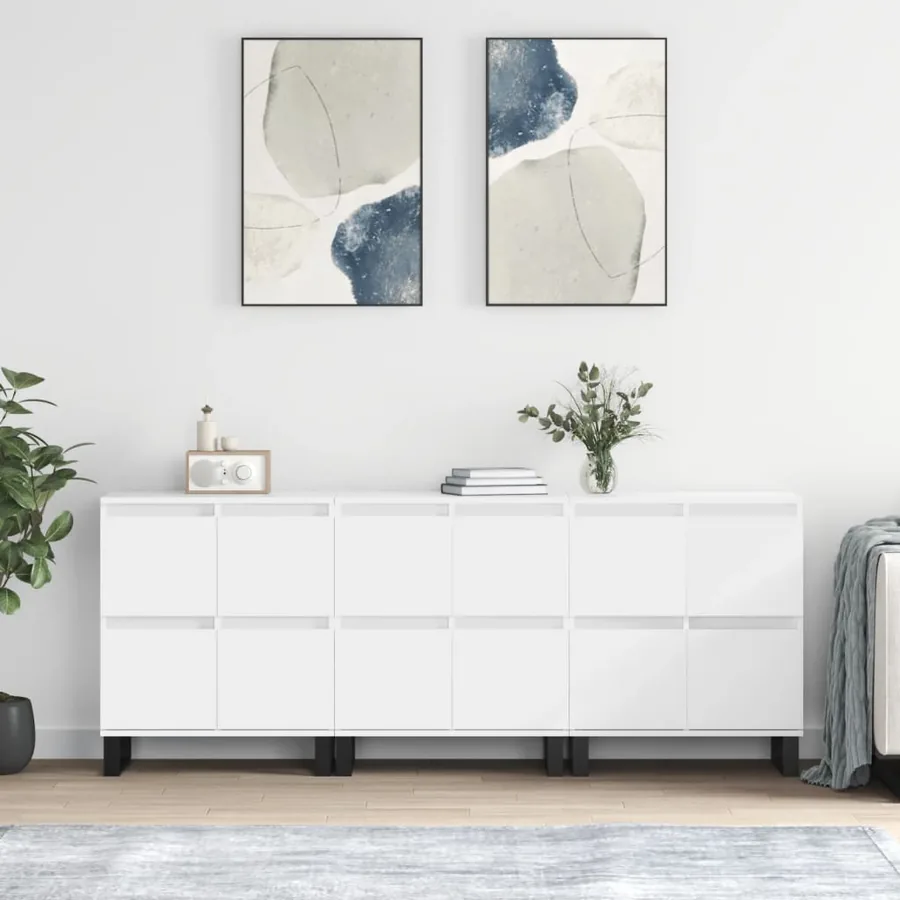 Buffets 3 pcs Blanc Bois d'ingénierie