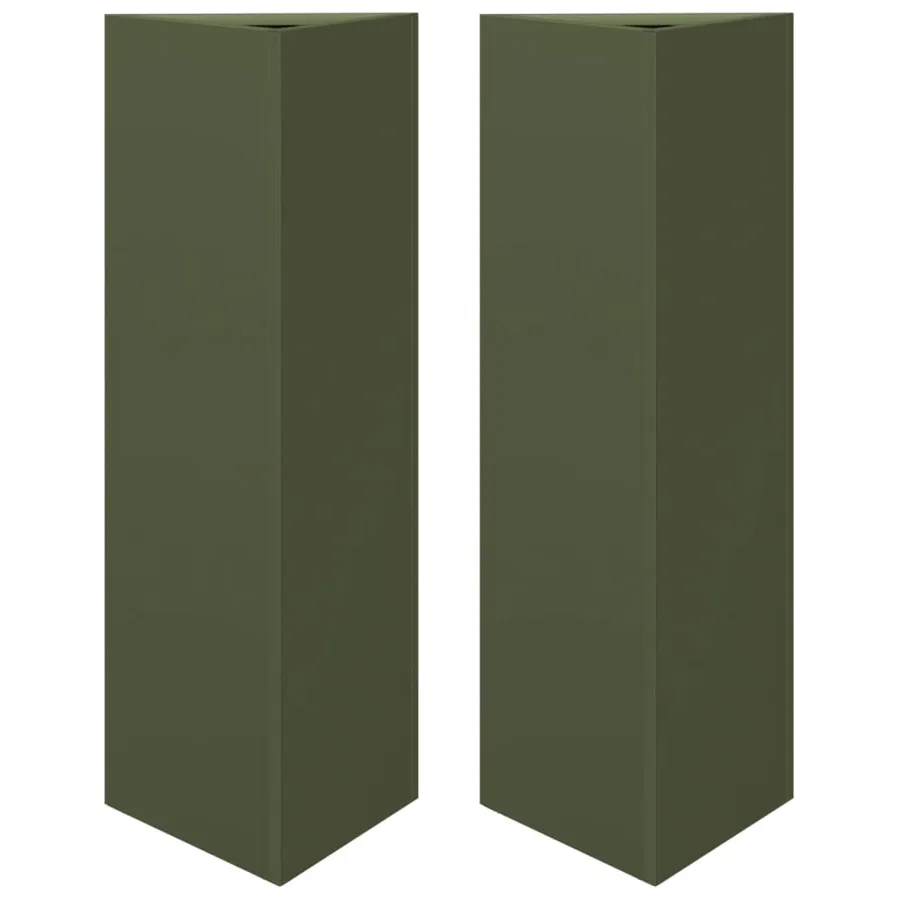 Jardinières 2 pcs vert olive triangulaire 30x26x75 cm acier - 2