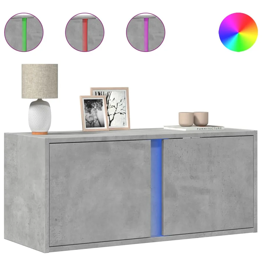 Meuble TV mural avec lumières LED gris béton 80x31x35 cm - 2