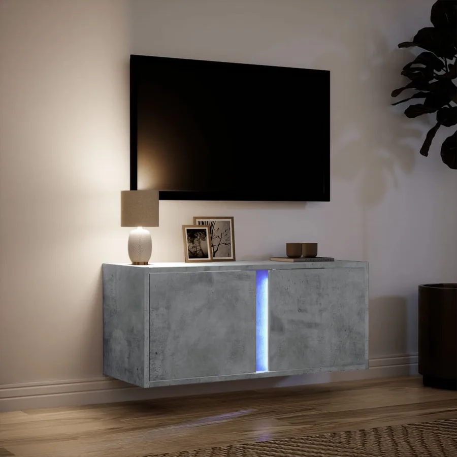 Meuble TV mural avec lumières LED gris béton 80x31x35 cm - 5