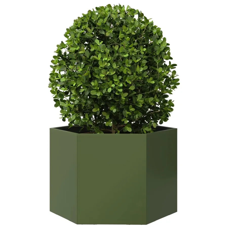 Jardinière vert olive hexagone 69x60x45 cm acier - 3