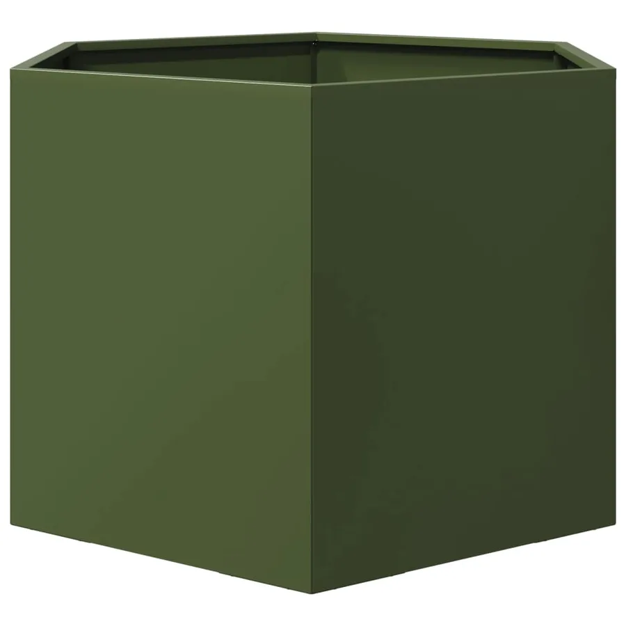 Jardinière vert olive hexagone 69x60x45 cm acier - 5
