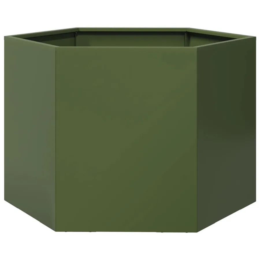 Jardinière vert olive hexagone 69x60x45 cm acier - 6