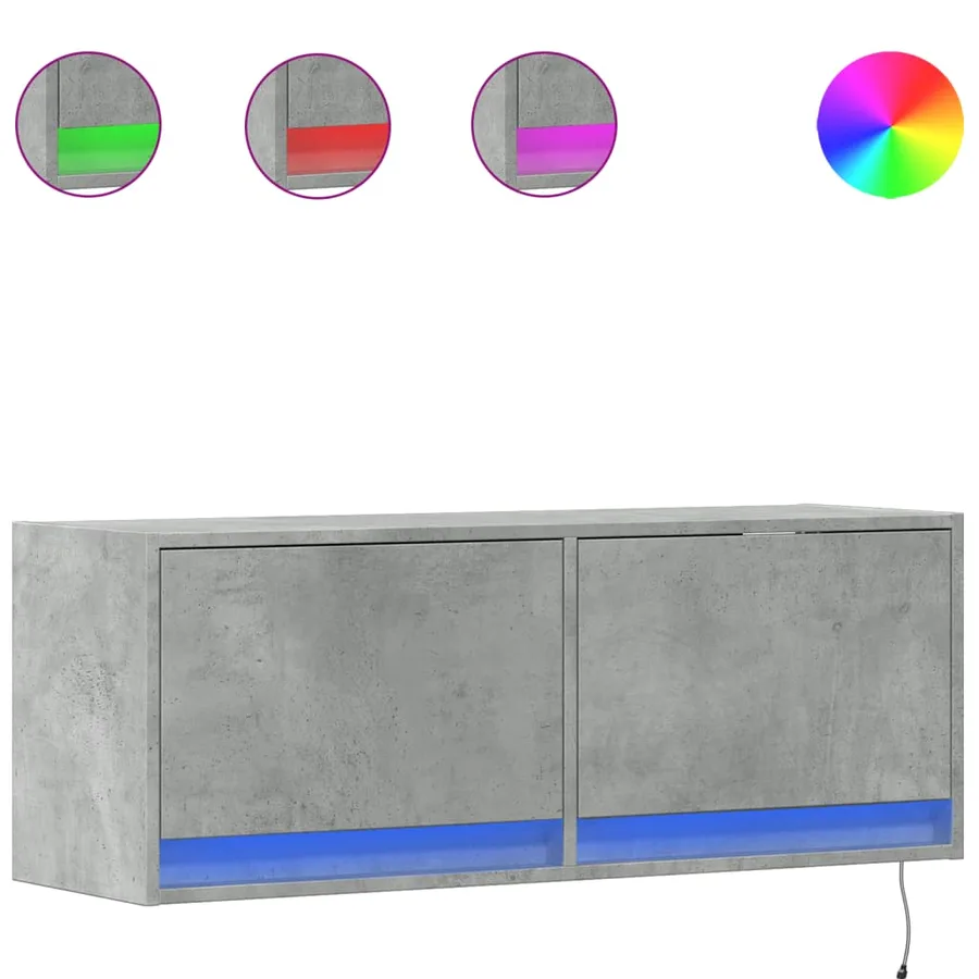 Meuble TV mural avec lumières LED gris béton 100x31x35 cm - 2