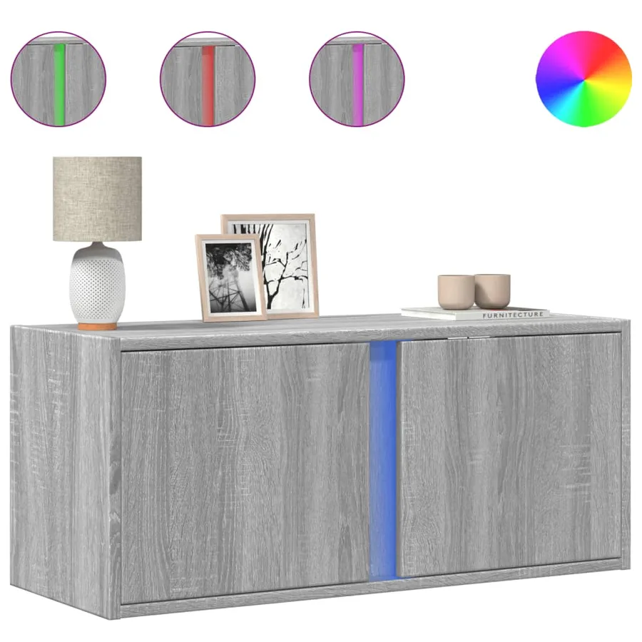 Meuble TV mural avec lumières LED sonoma gris 80x31x35 cm - 2
