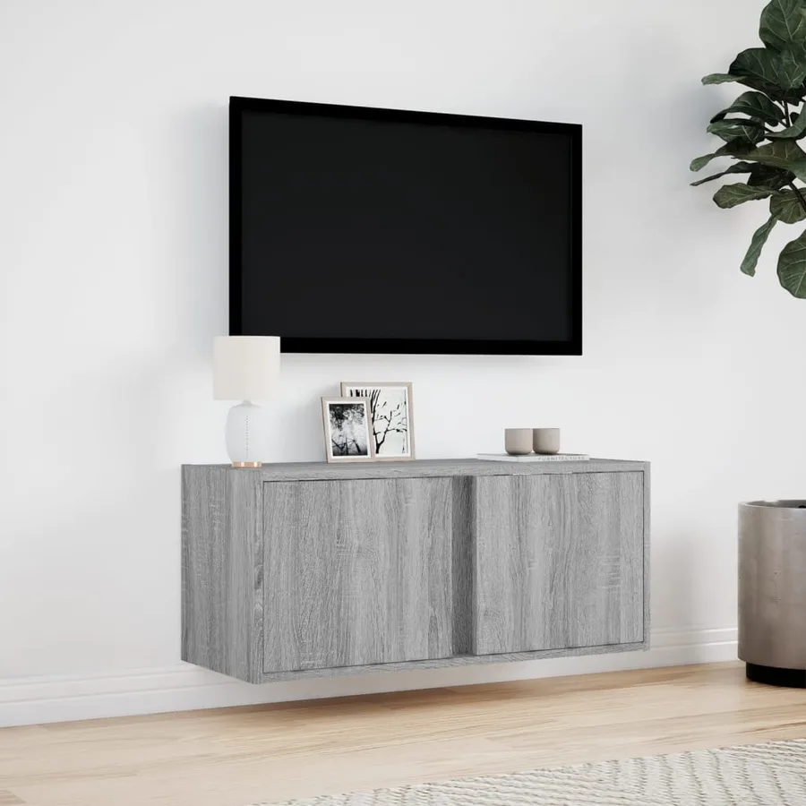 Meuble TV mural avec lumières LED sonoma gris 80x31x35 cm - 4