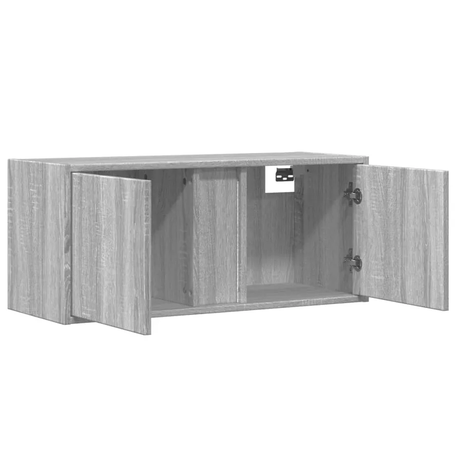 Meuble TV mural avec lumières LED sonoma gris 80x31x35 cm - 9