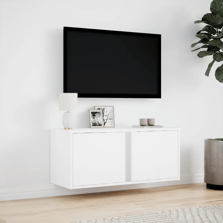 Meuble TV mural avec lumières LED blanc 80x31x35 cm - 4