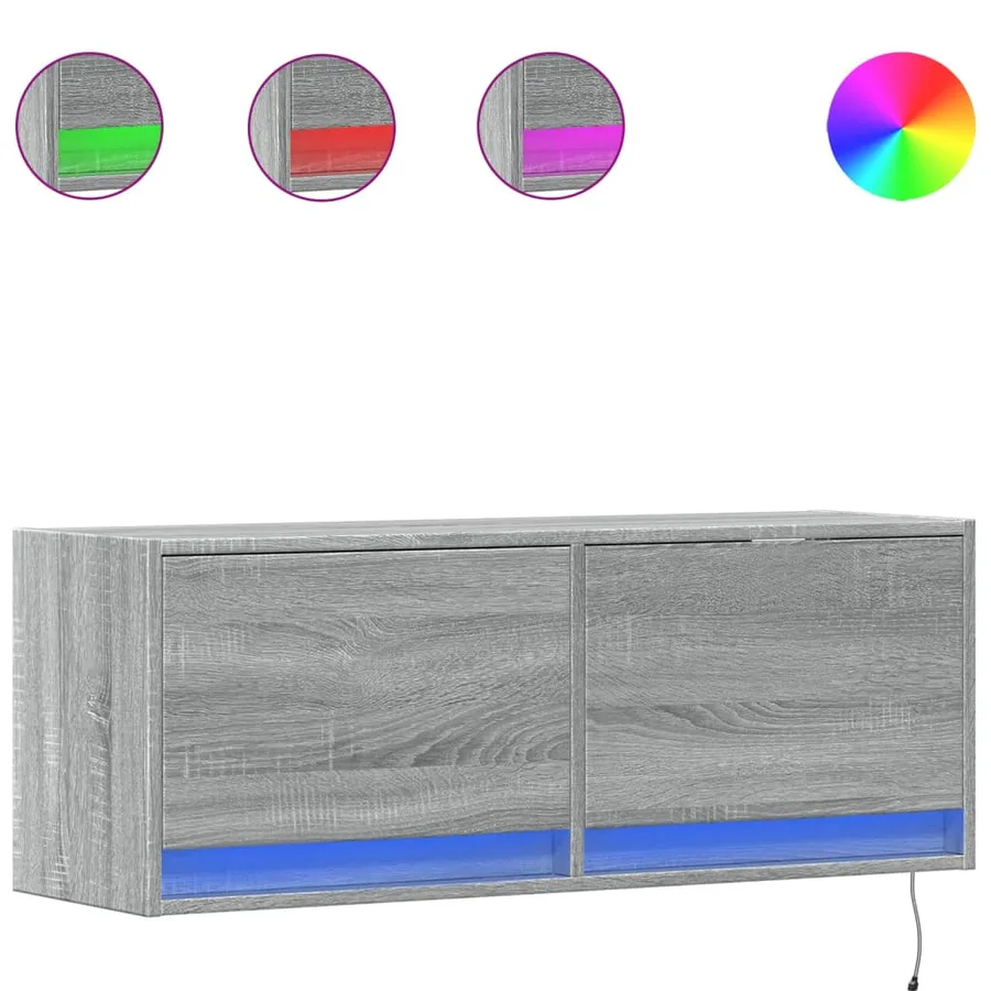 Meuble TV mural avec lumières LED sonoma gris 100x31x35 cm - 2