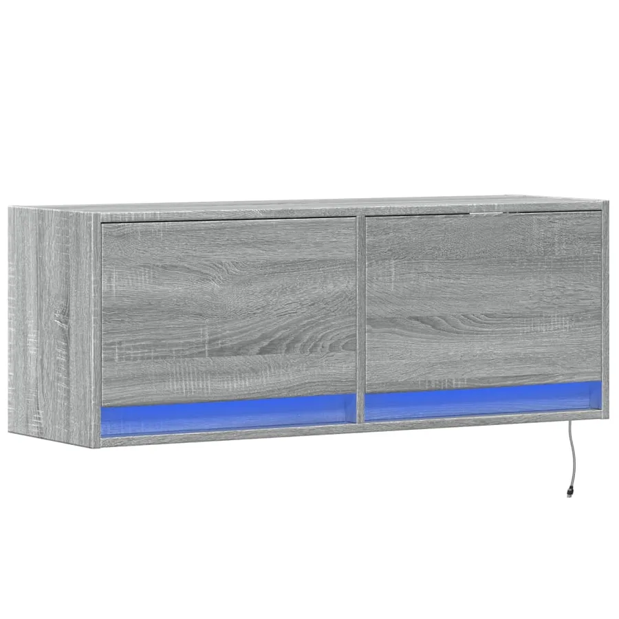 Meuble TV mural avec lumières LED sonoma gris 100x31x35 cm - 3