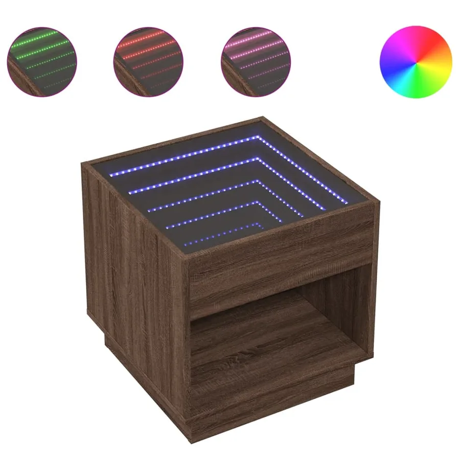 Table de chevet avec LED infini chêne marron 50x50x50 cm - 2