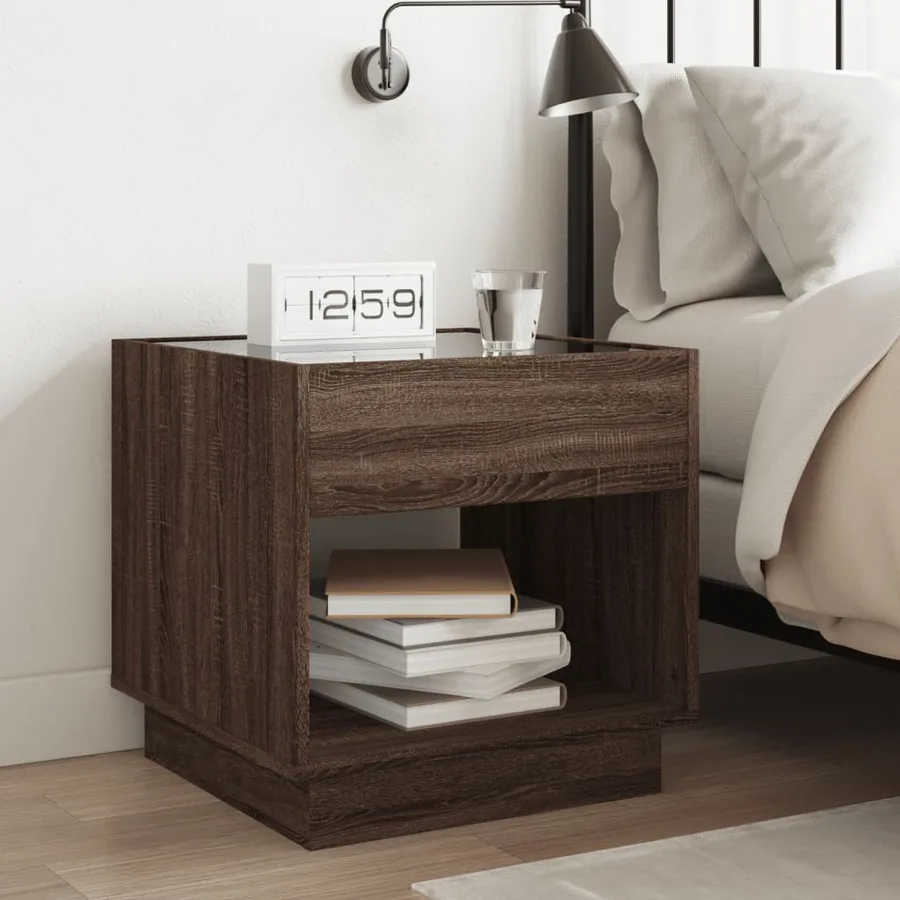 Table de chevet avec LED infini chêne marron 50x50x50 cm - 4