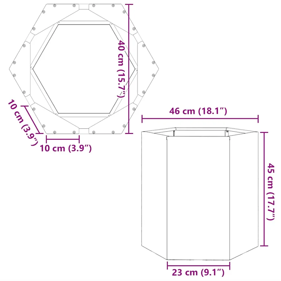 Jardinières 2 pcs hexagone 46x40x45 cm acier galvanisé - 14