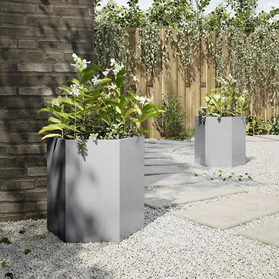 Jardinières 2 pcs hexagone 46x40x45 cm acier galvanisé - 4
