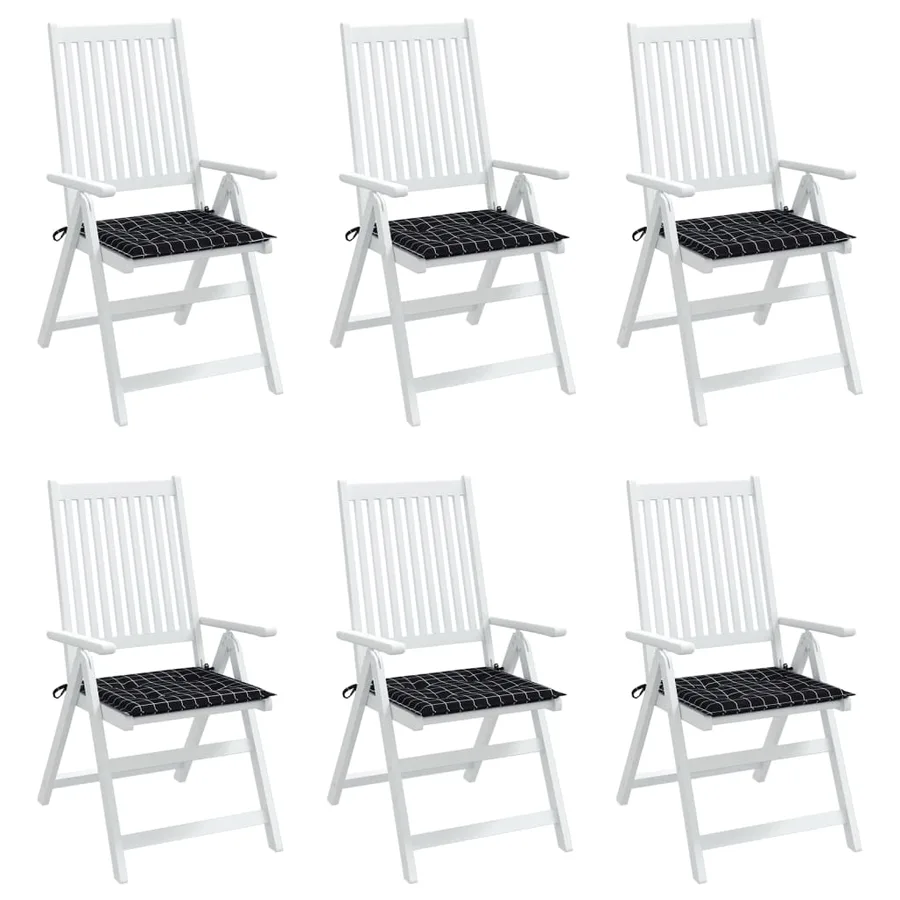 Coussins de chaise de jardin lot de 6 motif à carreaux noir - 4