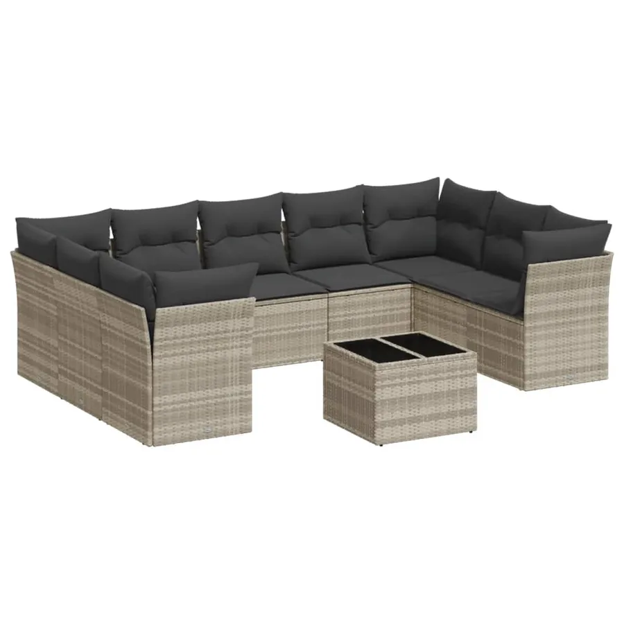 Salon de jardin avec coussins 10 pcs gris clair résine tressée - 2
