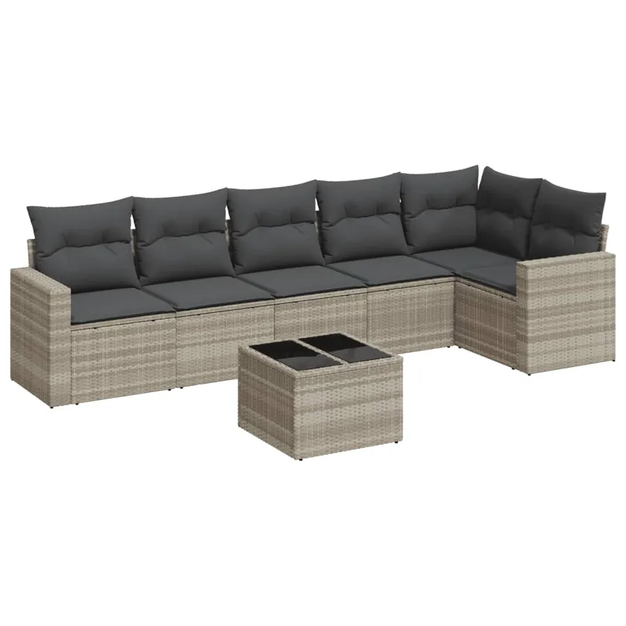 Salon de jardin avec coussins 7 pcs gris clair résine tressée - 2