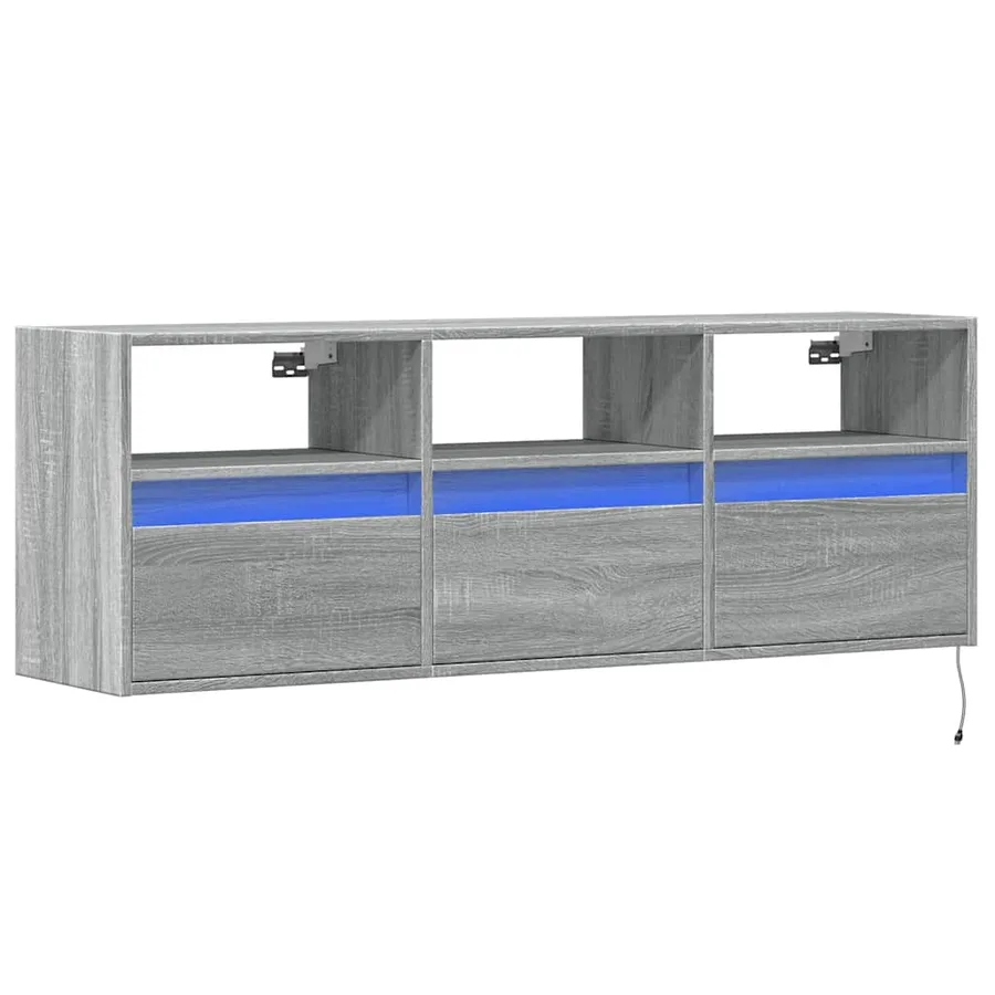 Meuble TV mural avec lumières LED sonoma gris 130x31x45 cm - 3
