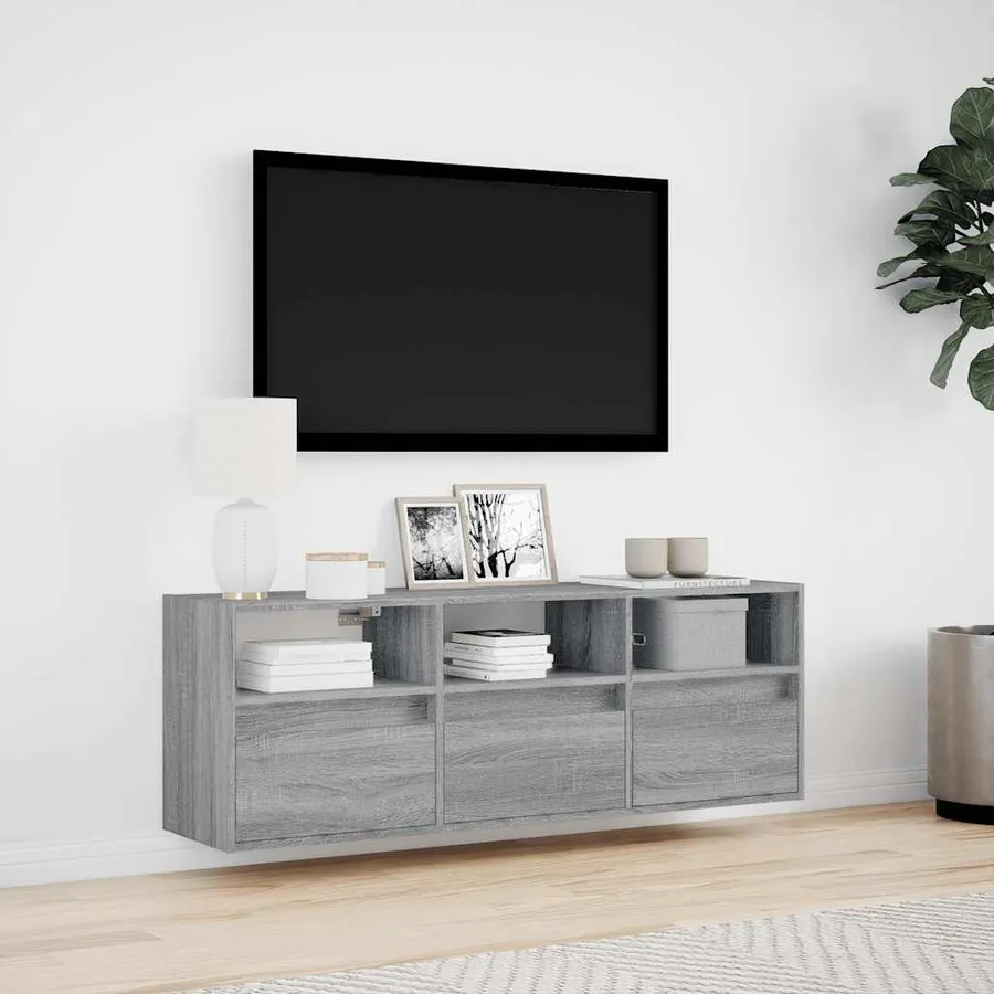 Meuble TV mural avec lumières LED sonoma gris 130x31x45 cm - 4