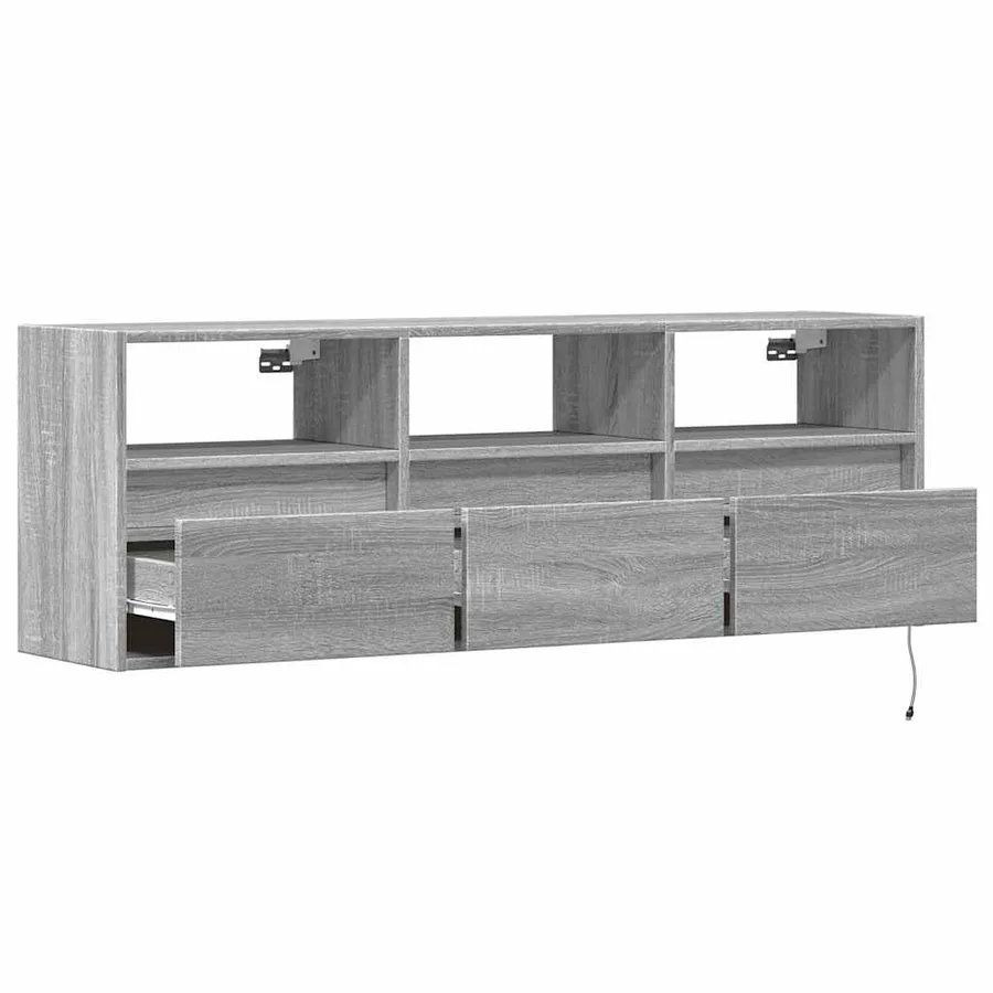 Meuble TV mural avec lumières LED sonoma gris 130x31x45 cm - 9