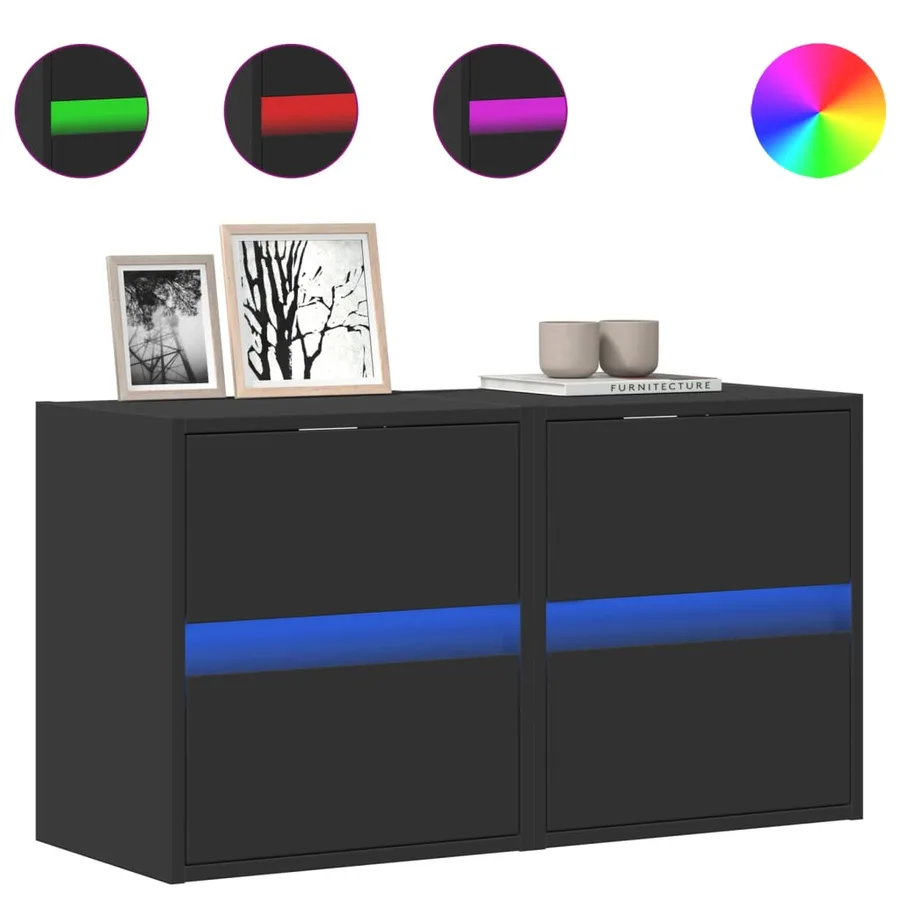 Meubles TV muraux avec lumières LED 2 pcs noir 41x31x45 cm - 2