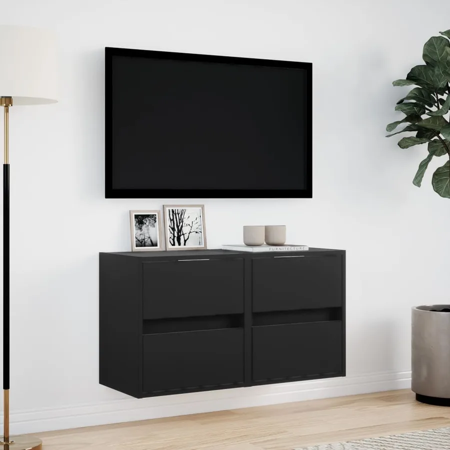 Meubles TV muraux avec lumières LED 2 pcs noir 41x31x45 cm - 4