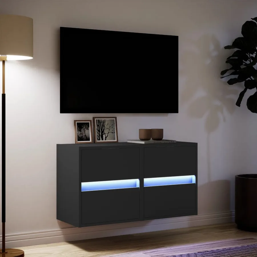Meubles TV muraux avec lumières LED 2 pcs noir 41x31x45 cm - 5
