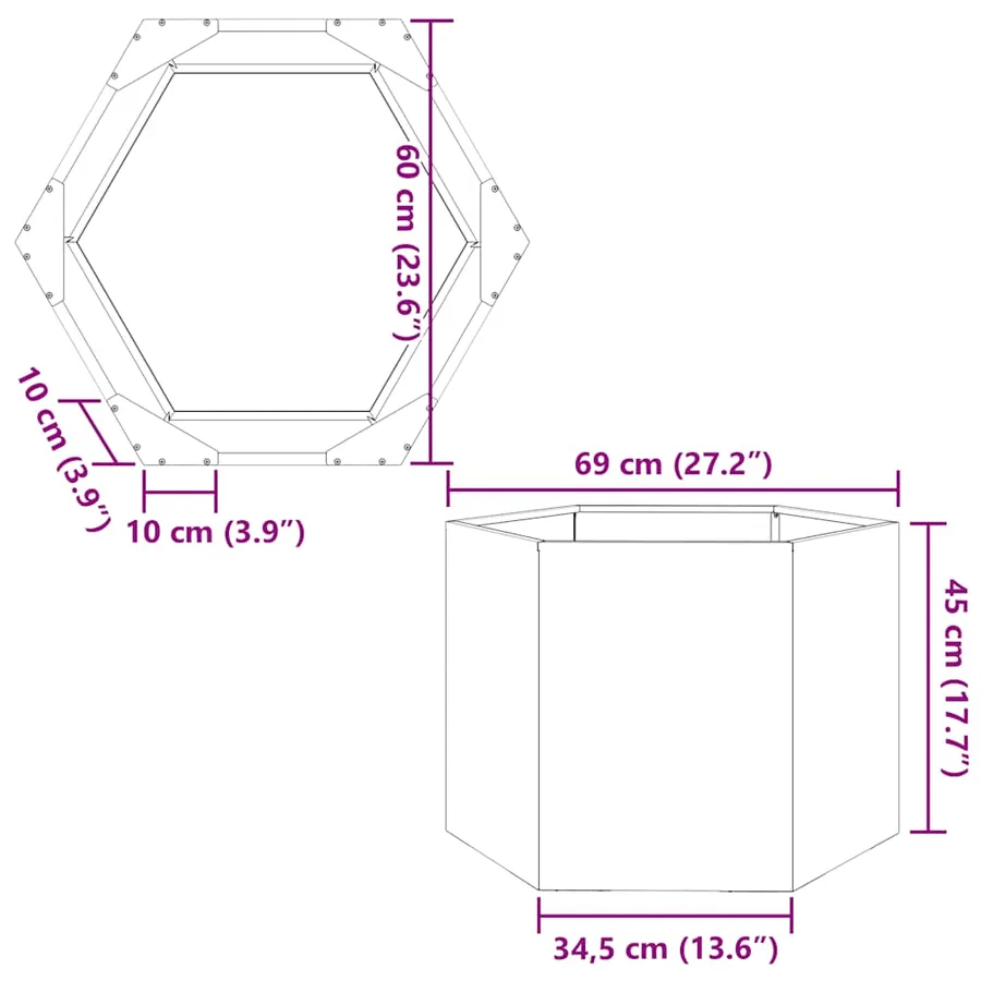 Jardinière hexagone 69x60x45 cm acier galvanisé - 11