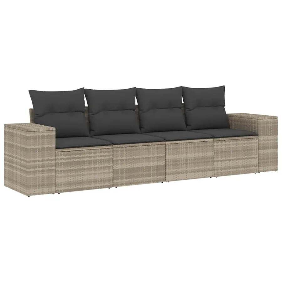 Salon de jardin 4 pcs avec coussins gris clair résine tressée - 2