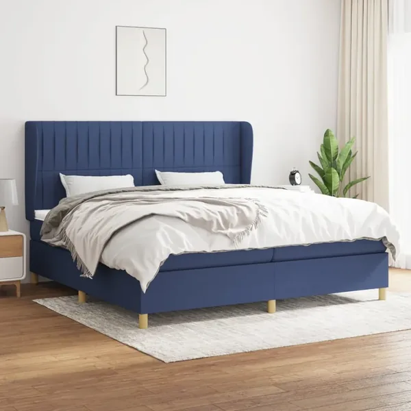 Sommier à lattes de lit avec matelas Bleu 200x200 cm Tissu