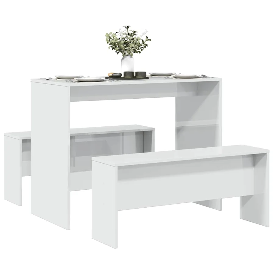 Ensemble table à manger et bancs 3 pcs bois d'ingénierie - 3