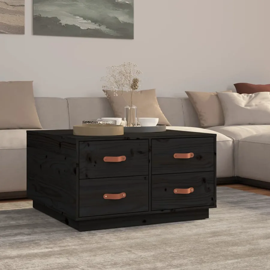 Table basse Noir 80x80x45 cm Bois massif de pin