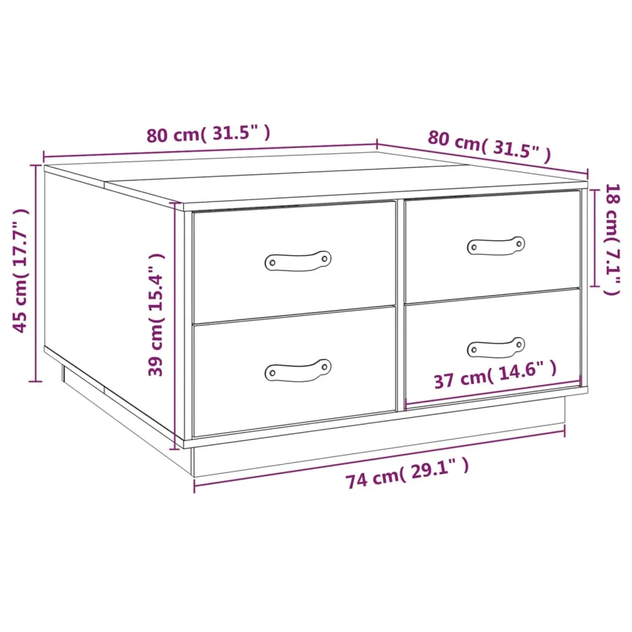 Table basse Noir 80x80x45 cm Bois massif de pin - 10