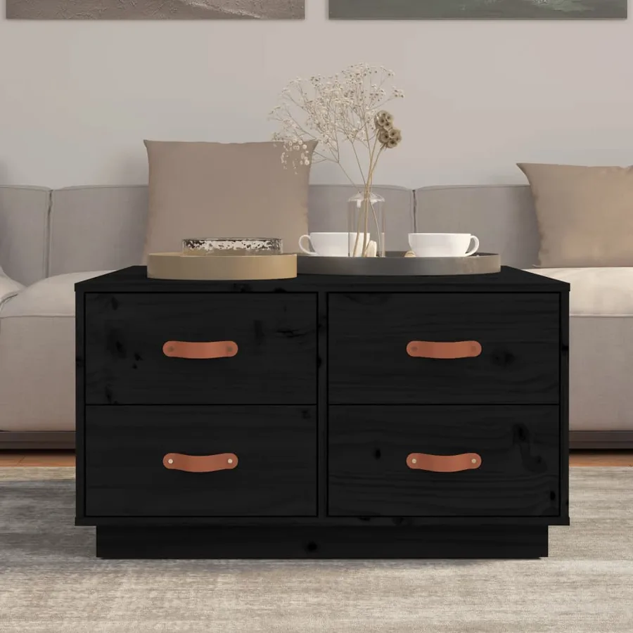 Table basse Noir 80x80x45 cm Bois massif de pin - 3