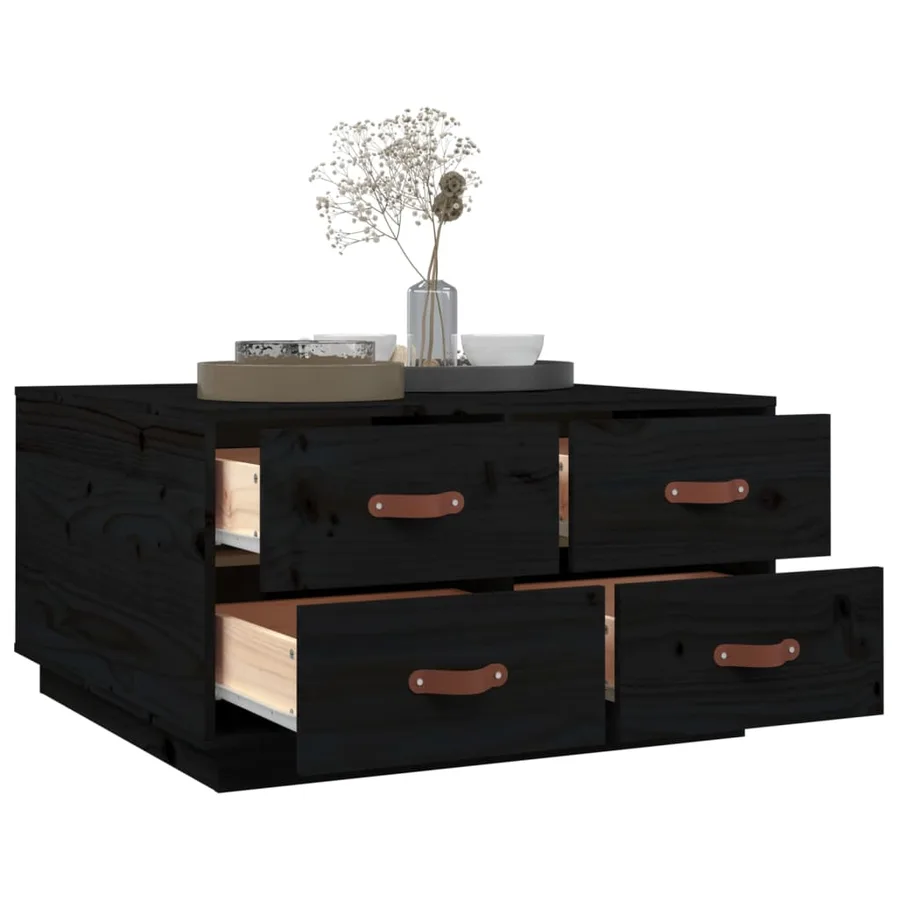Table basse Noir 80x80x45 cm Bois massif de pin - 5