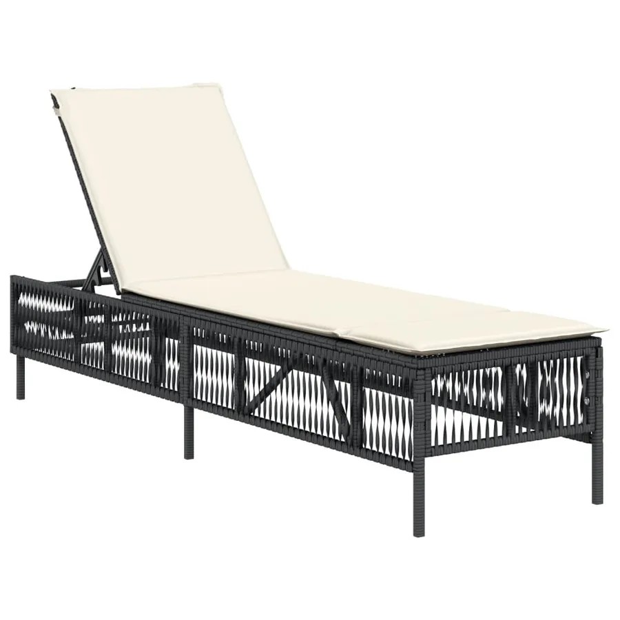 Chaise longue avec coussin noir résine tressée - 2