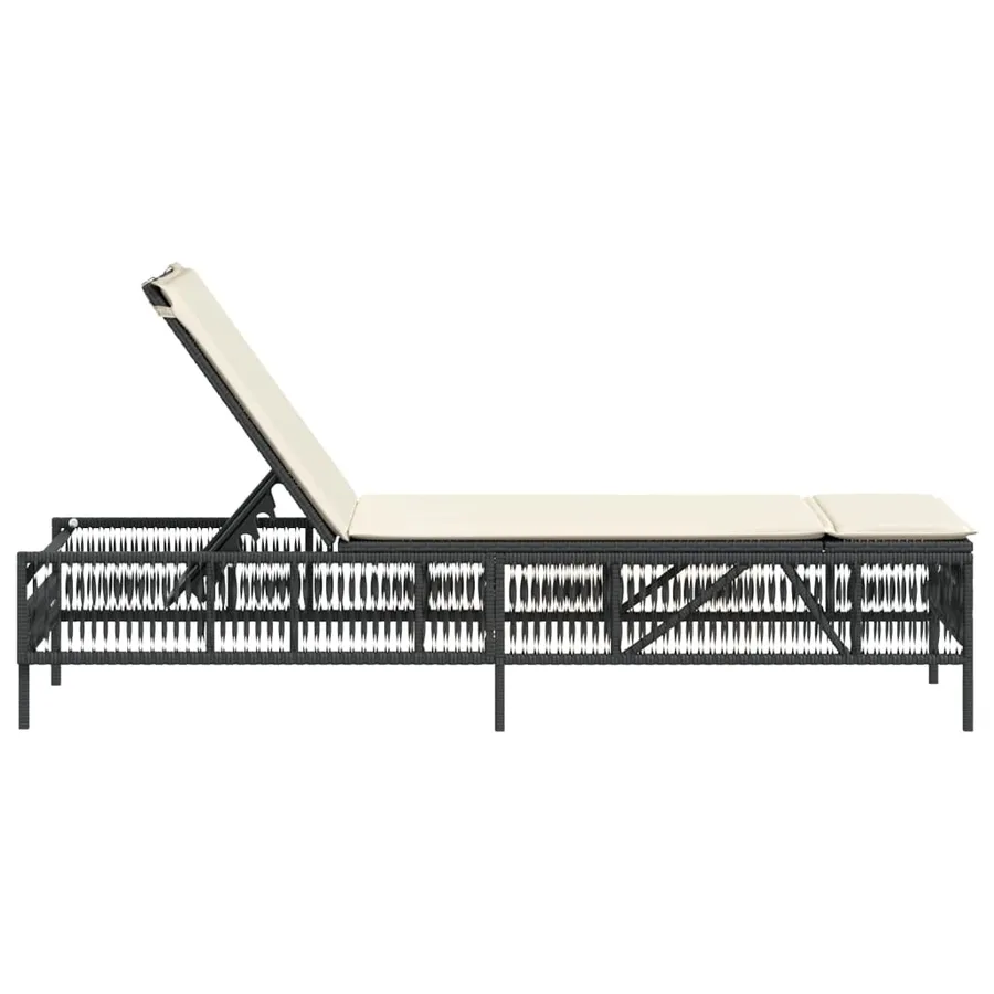Chaise longue avec coussin noir résine tressée - 5