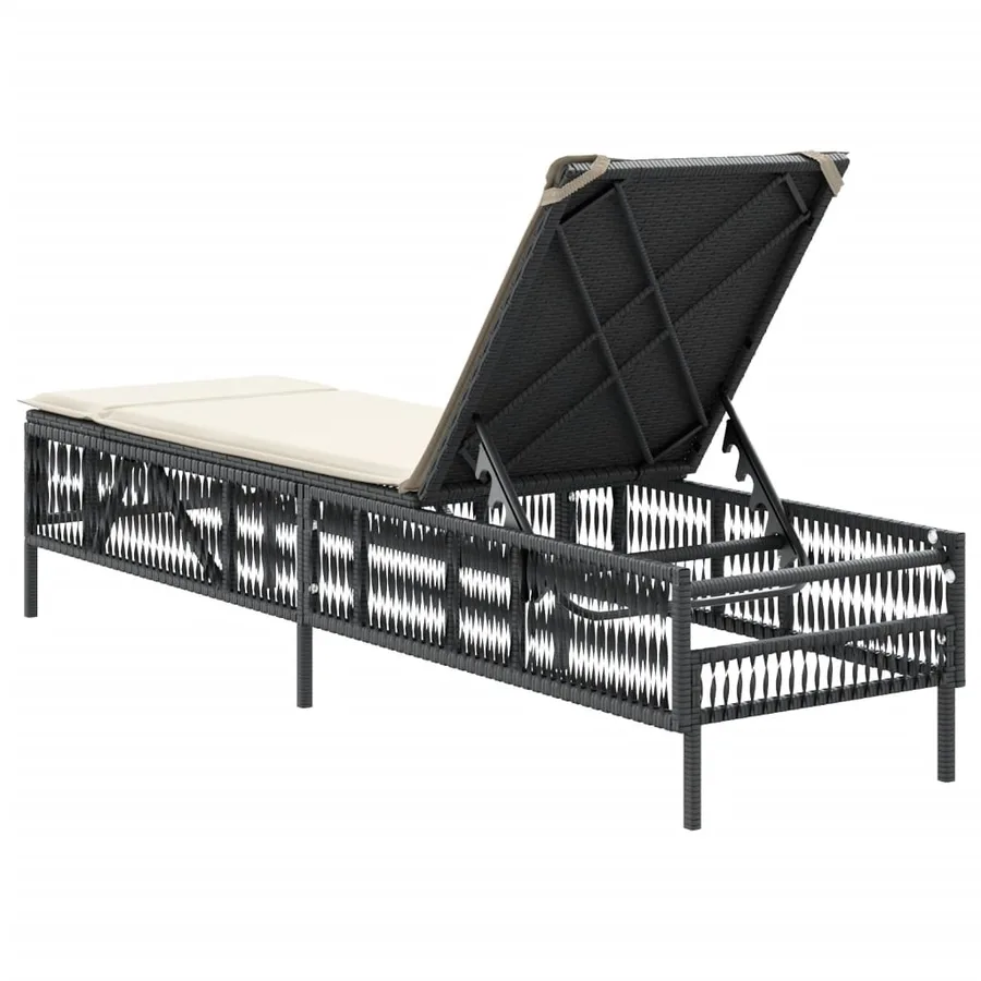 Chaise longue avec coussin noir résine tressée - 6
