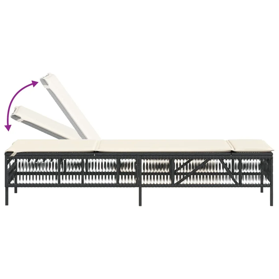 Chaise longue avec coussin noir résine tressée - 7