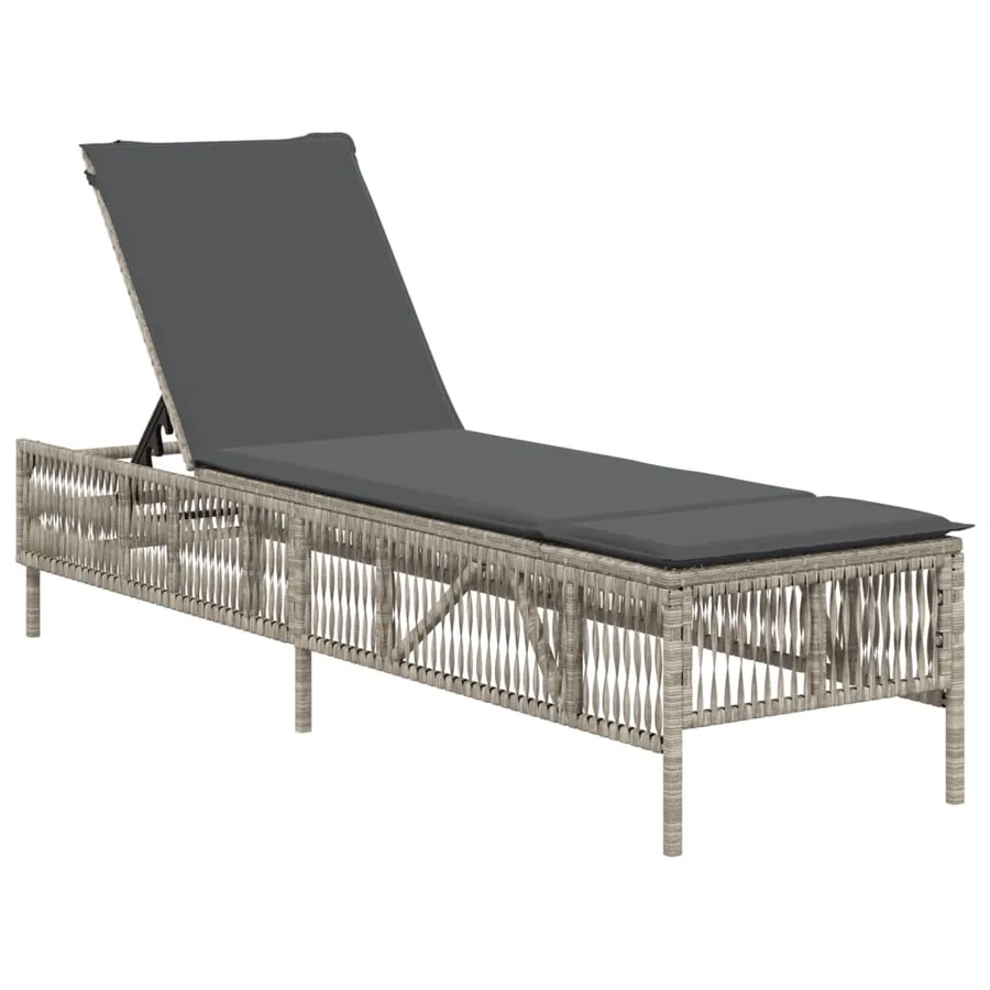 Chaise longue avec coussin gris clair résine tressée - 2