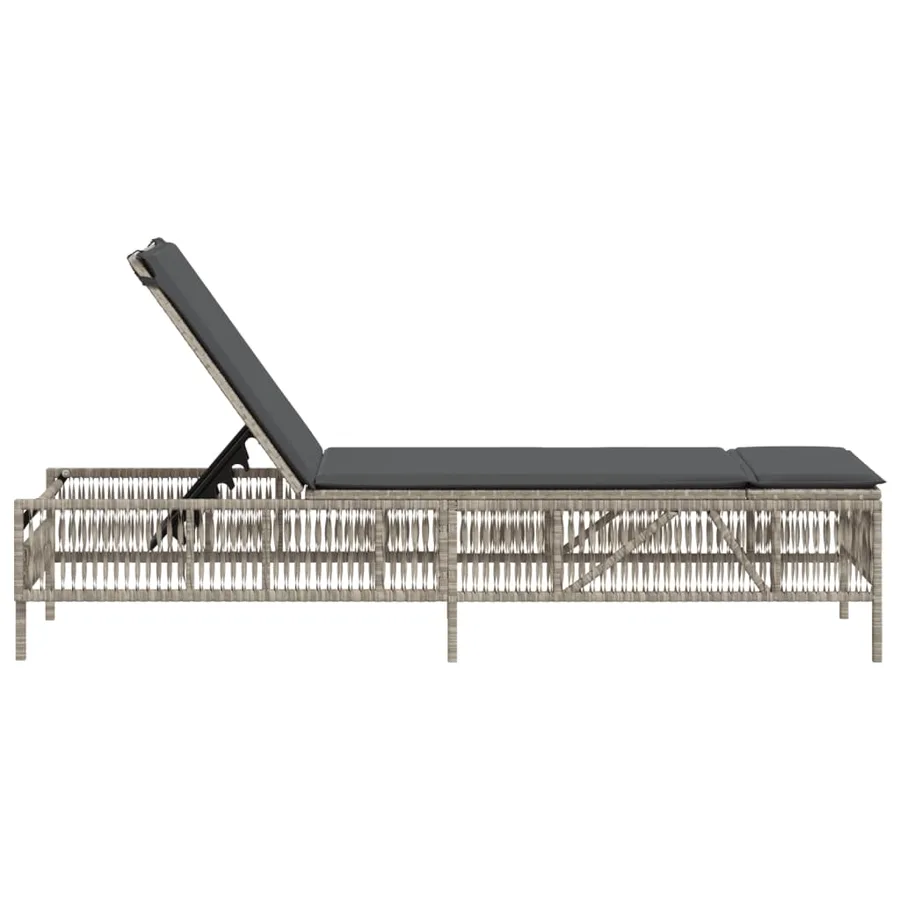 Chaise longue avec coussin gris clair résine tressée - 5