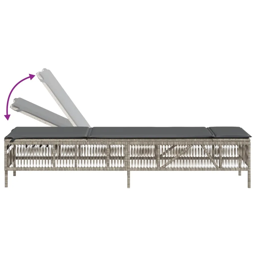 Chaise longue avec coussin gris clair résine tressée - 7